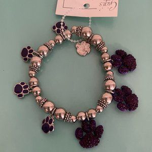 Women's Fashion Silver Bracelet with Multiple Purple Paws